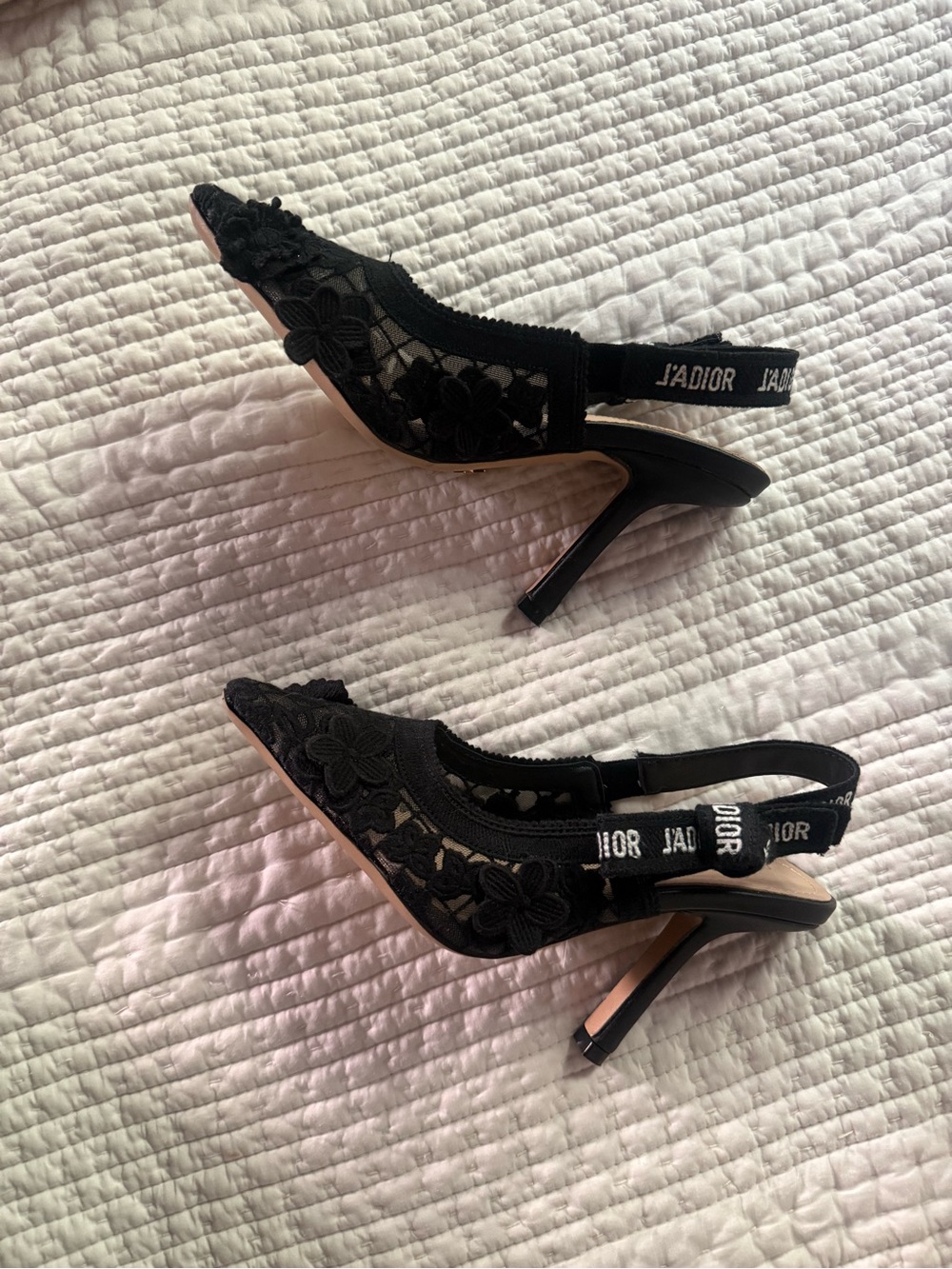Dior Black Floral Lace Slingback Heels